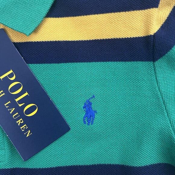 Polo Ralph Lauren Shirt Toddler Boy 5 Green MultiStriped Cotton Logo Polo Preppy - Picture 5 of 11